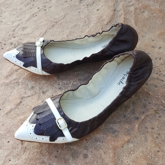 Facade Mulberry Wingtip Vintage Spectator Scrunchy Leather Ballet Flats 6.5 - Picture 4 of 10